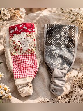 Boho Patchwork Wide Headbands Duo, Fits All Rhinestone Cotton Linen Hairbands